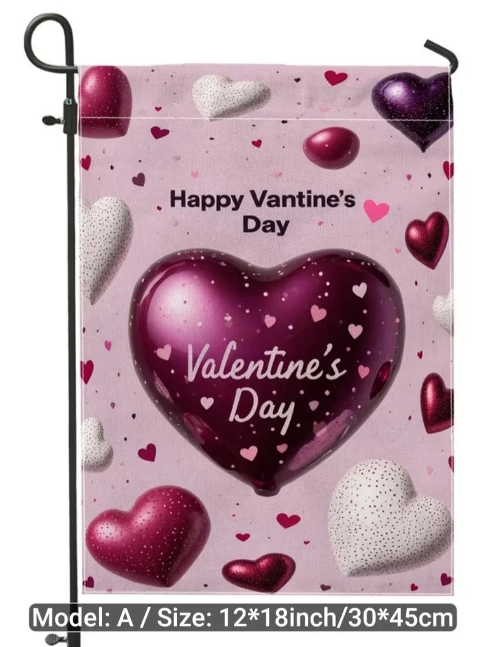 Valentine's Day Garden Flag - Pink Heart Design